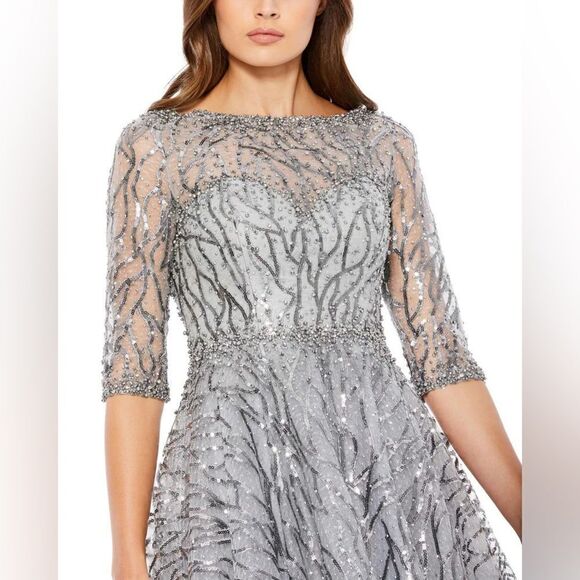 Mac Duggal HIGH NECK ABOVE ELBOW SLEEVE EMBELLISHED A LINE DRESS size 10 NWT - Picture 7 of 10